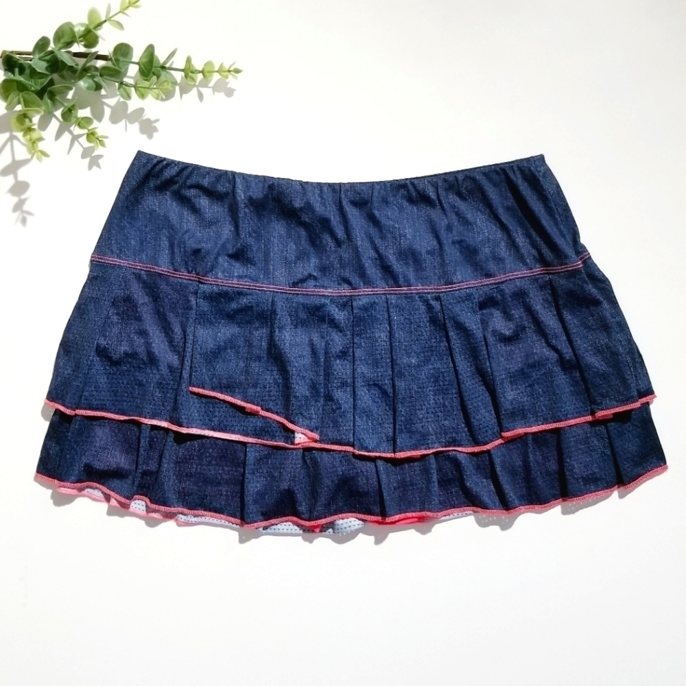 LUCKY IN LOVE Blue Denim Tennis Skirt Skort Gym Athletic Large